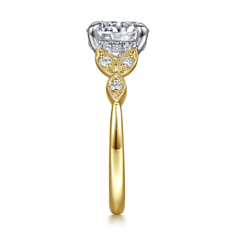 Brigida - Vintage Inspired 14K White-Yellow Gold Round Diamond Engagement Ring - 0.15 ct - Shot 5