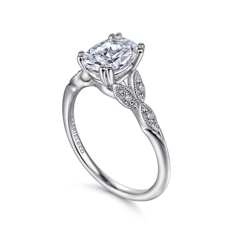 Celia - Platinum Vintage Inspired Oval Split Shank Diamond Engagement Ring - 0.07 ct - Shot 3