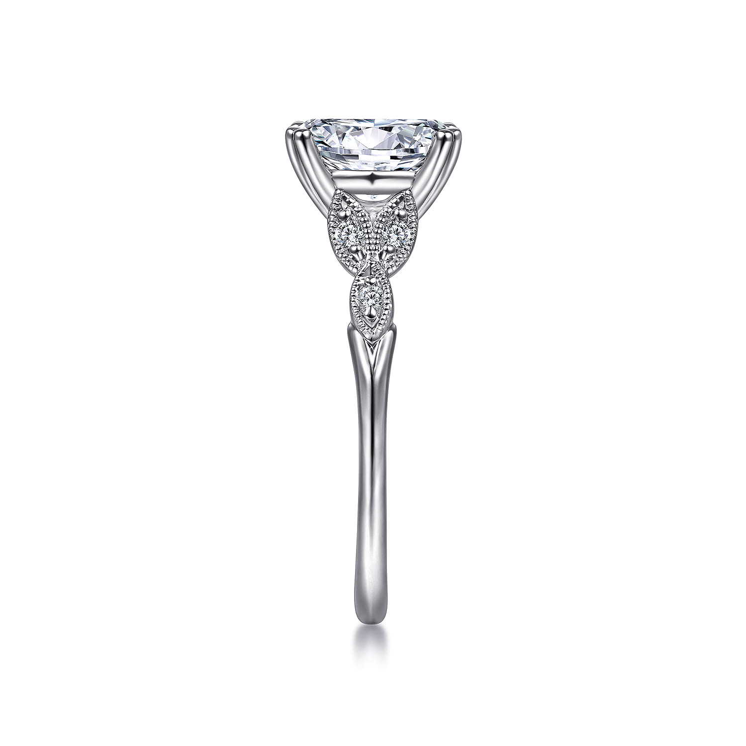 Celia - Platinum Vintage Inspired Oval Split Shank Diamond Engagement Ring - 0.07 ct - Shot 5