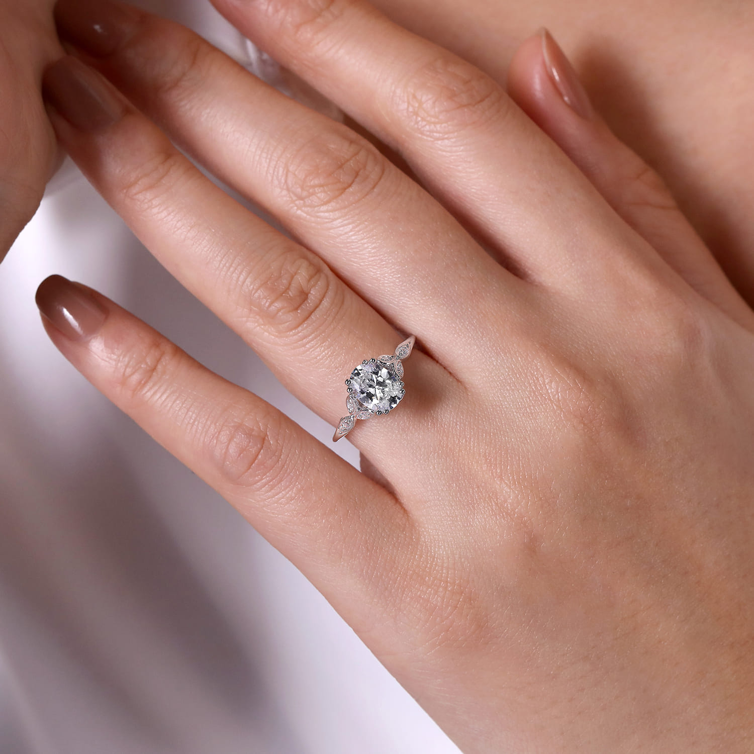 Celia - Platinum Vintage Inspired Oval Split Shank Diamond Engagement Ring - 0.07 ct - Shot 6