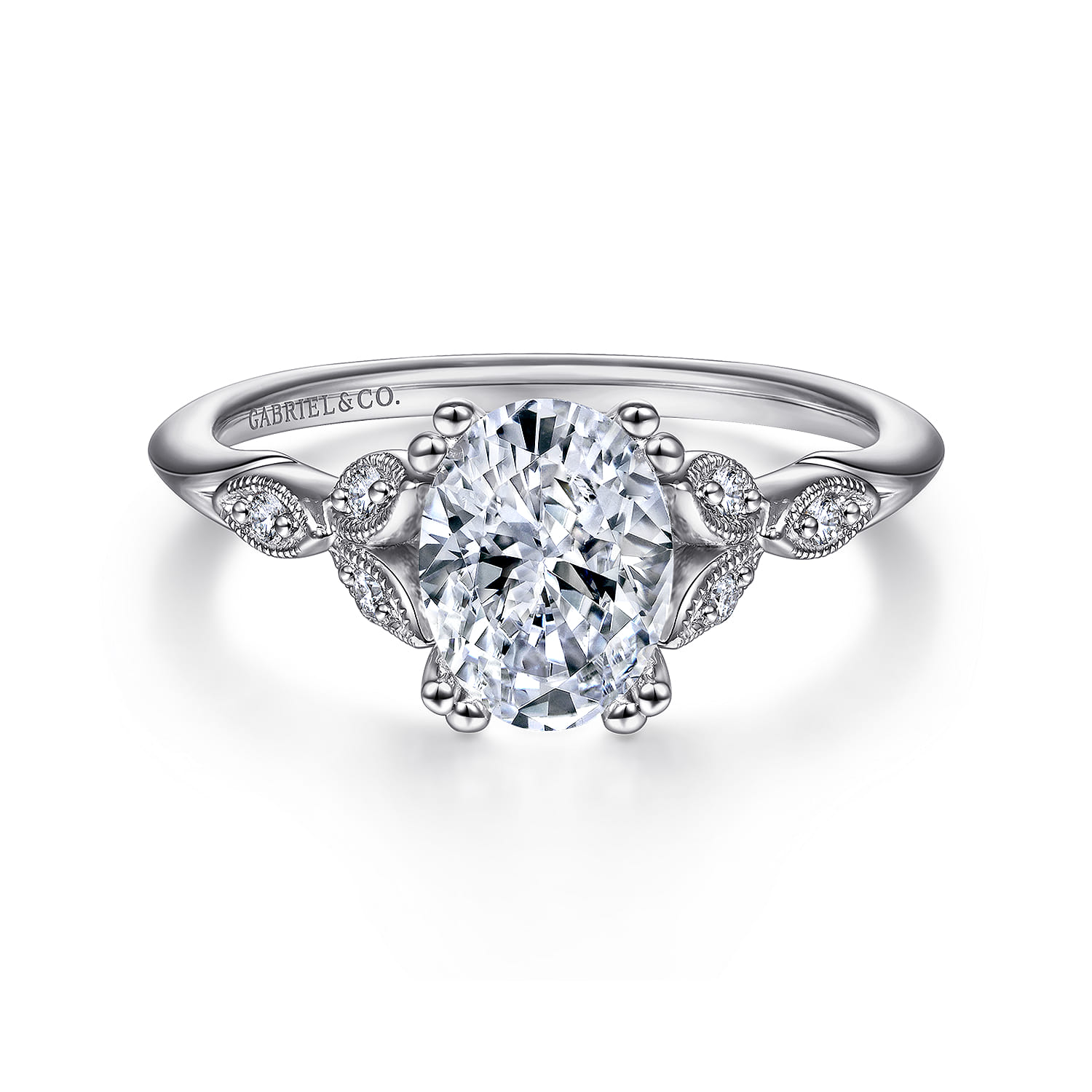 Celia - Platinum Vintage Inspired Oval Split Shank Diamond Engagement Ring - 0.07 ct - Shot 1