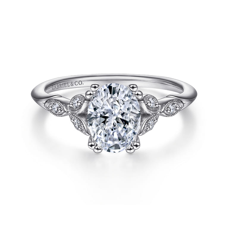 Celia - Platinum Vintage Inspired Oval Split Shank Diamond Engagement Ring - 0.07 ct - Shot 1