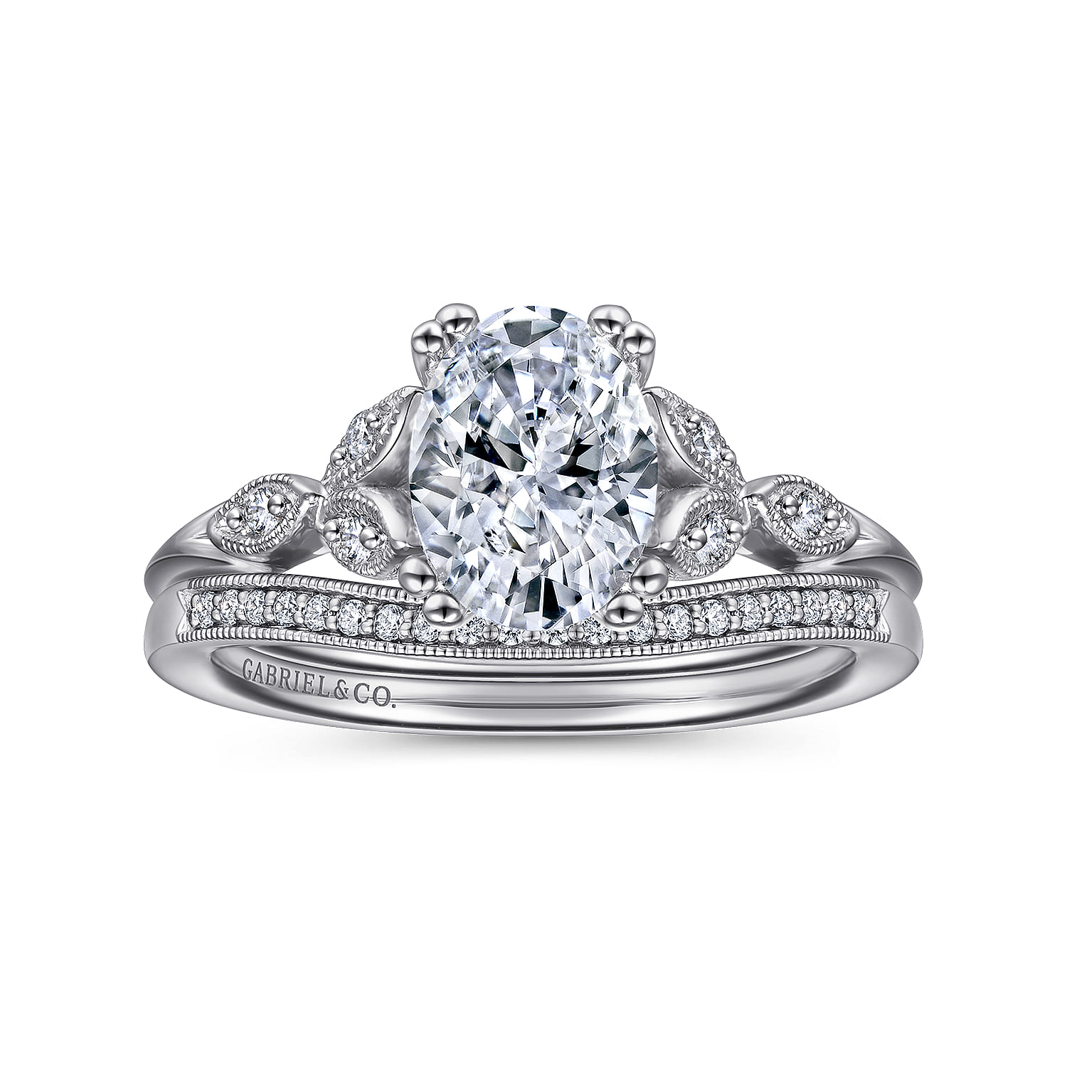 Celia - Platinum Vintage Inspired Oval Split Shank Diamond Engagement Ring - 0.07 ct - Shot 4