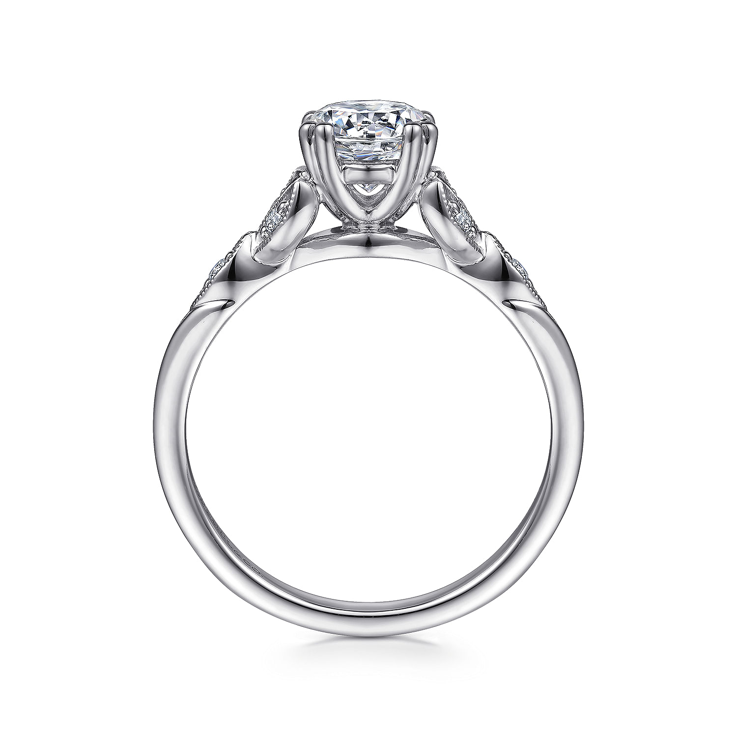 Celia - Vintage Inspired Round Split Shank Diamond Engagement Ring in Platinum - 0.07 ct - Shot 2