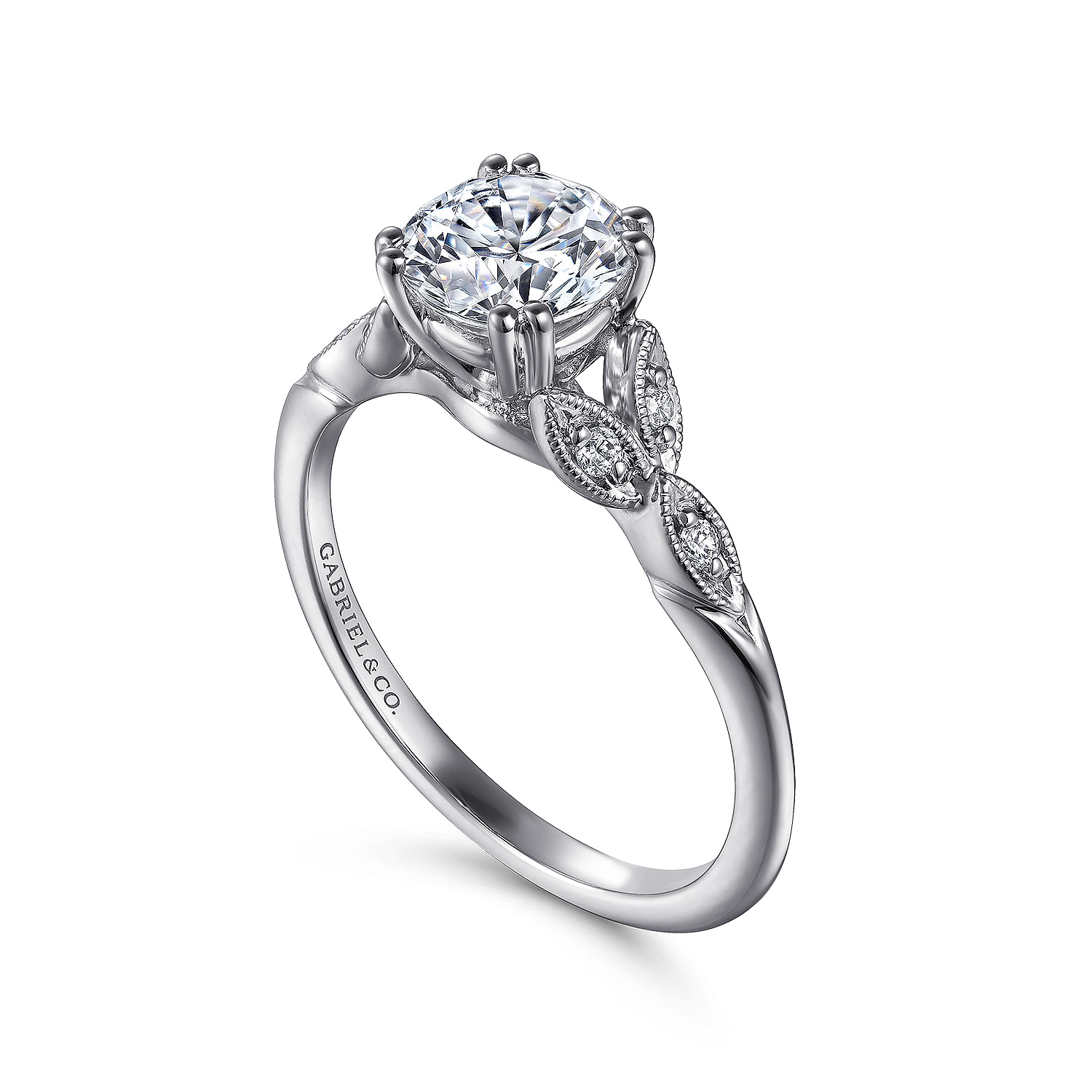 Celia - Vintage Inspired Round Split Shank Diamond Engagement Ring in Platinum - 0.07 ct - Shot 3