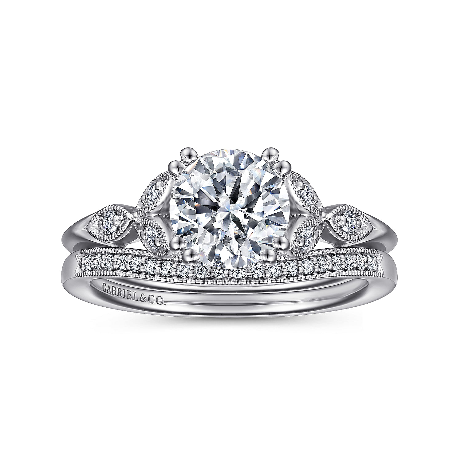 Celia - Vintage Inspired Round Split Shank Diamond Engagement Ring in Platinum - 0.07 ct - Shot 4