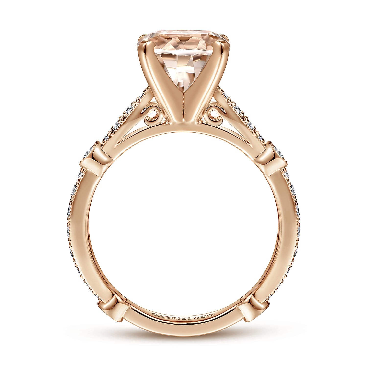 Mabel - Vintage Inspired 14K Rose Gold Round Morganite and Diamond Engagement Ring - 0.35 ct - Shot 2
