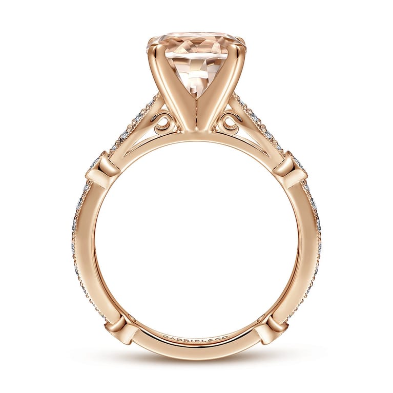 Mabel - Vintage Inspired 14K Rose Gold Round Morganite and Diamond Engagement Ring - 0.35 ct - Shot 2