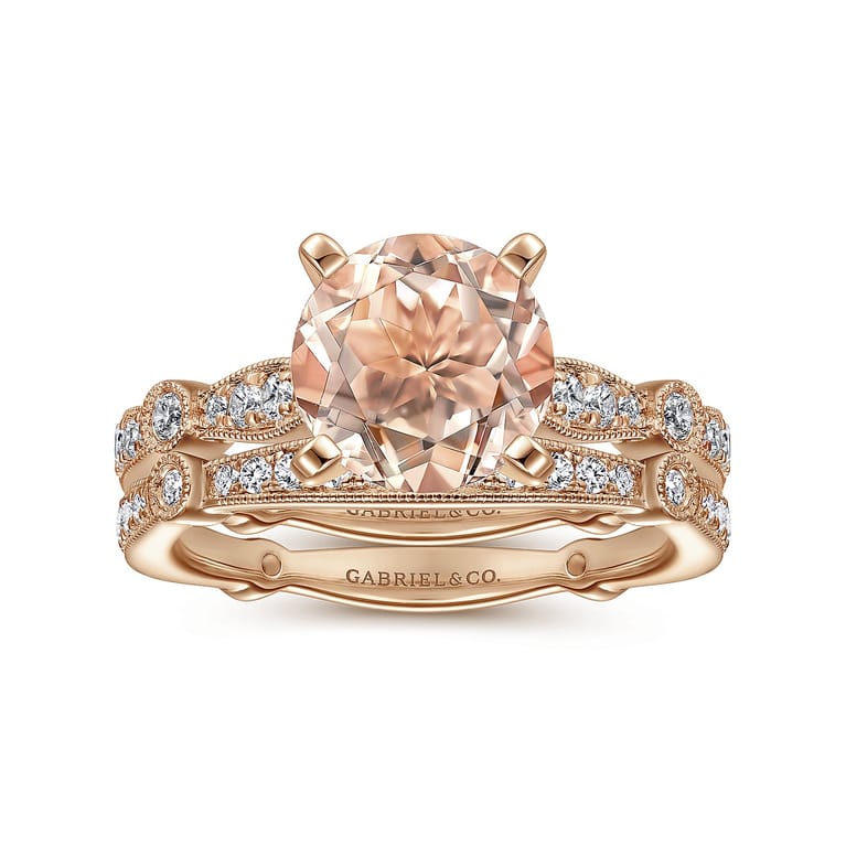 Mabel - Vintage Inspired 14K Rose Gold Round Morganite and Diamond Engagement Ring - 0.35 ct - Shot 4