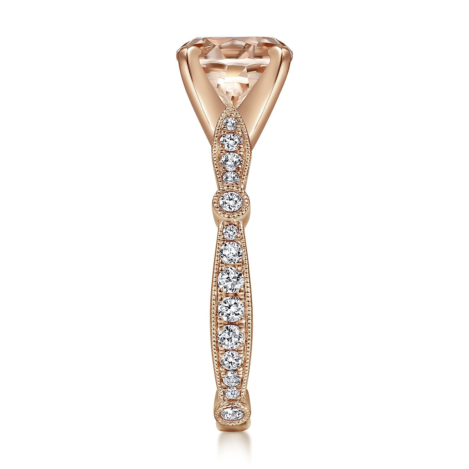 Mabel - Vintage Inspired 14K Rose Gold Round Morganite and Diamond Engagement Ring - 0.35 ct - Shot 5
