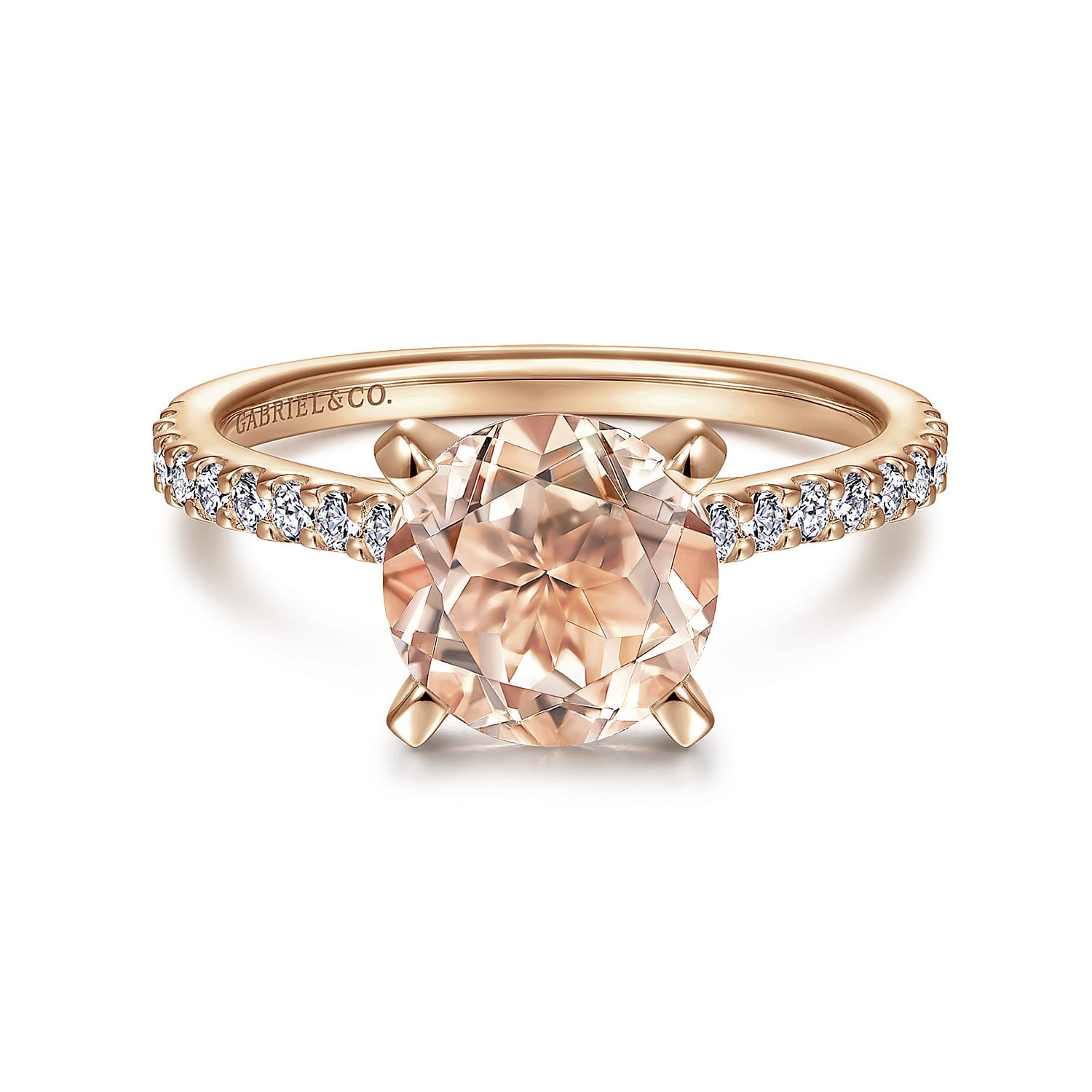 Shanna - 14K Rose Gold Round Morganite and Diamond Engagement Ring - 0.28 ct - Shot 1