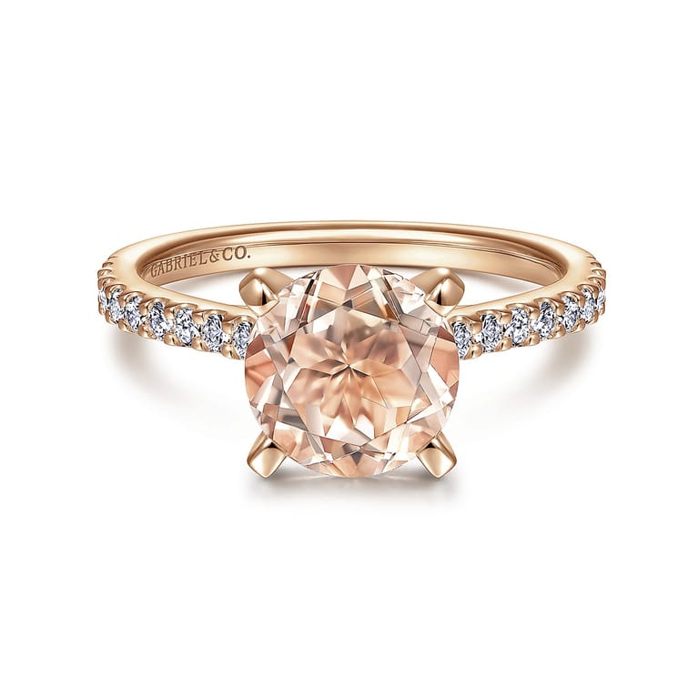 Shanna - 14K Rose Gold Round Morganite and Diamond Engagement Ring - 0.28 ct - Shot 1