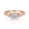 Solene - Vintage Inspired 14K Rose Gold Round Diamond Engagement Ring - 0.13 ct