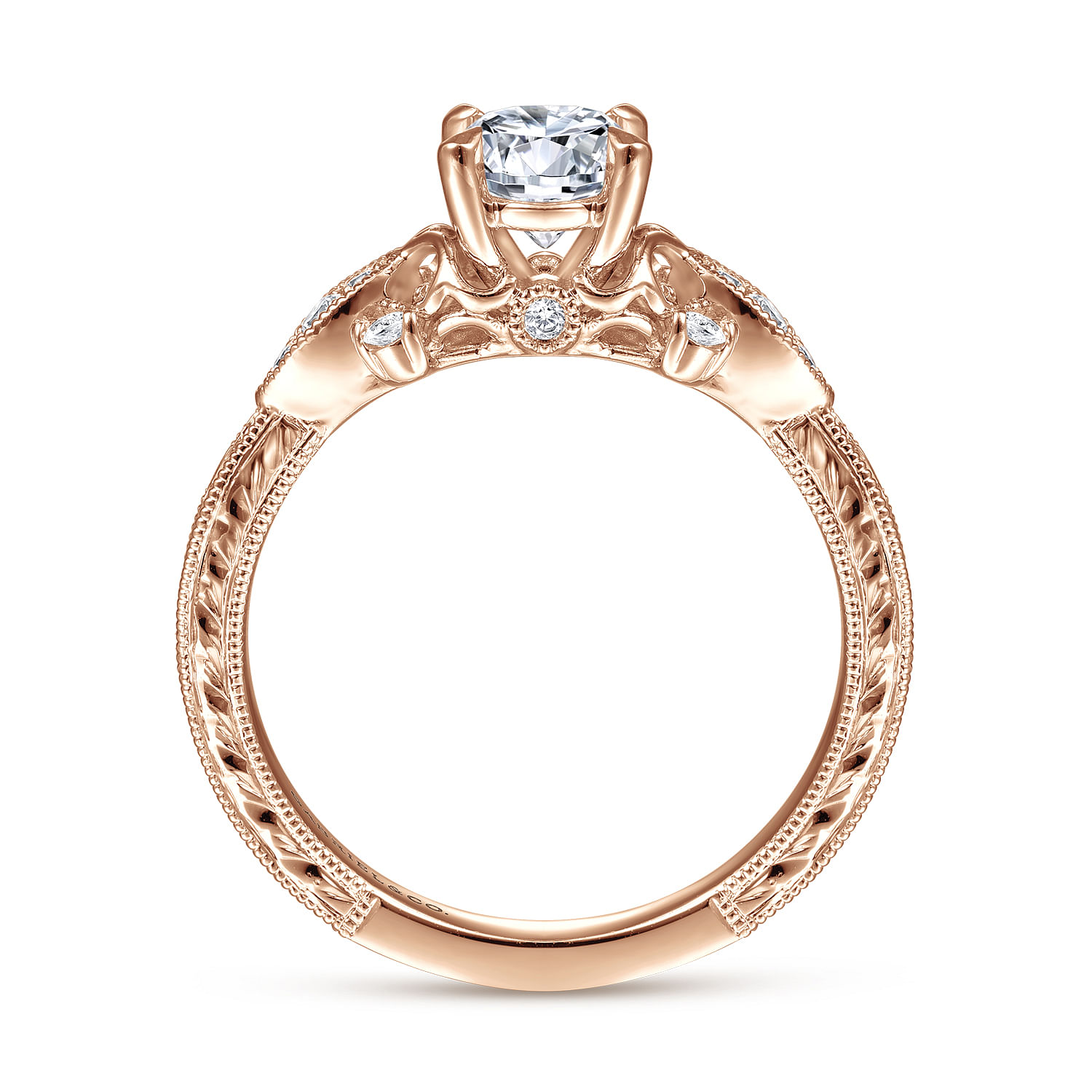 Solene - Vintage Inspired 14K Rose Gold Round Diamond Engagement Ring - 0.13 ct - Shot 2