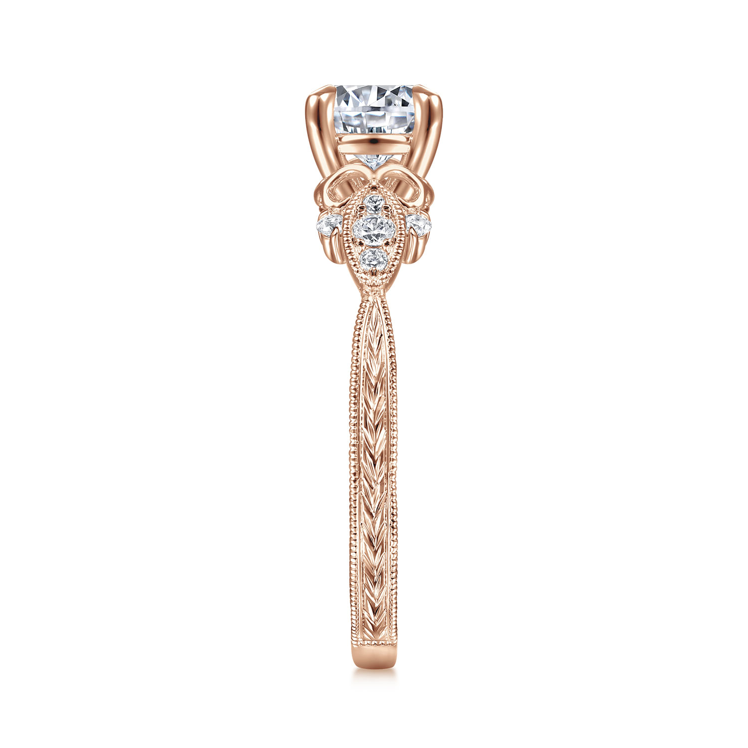 Solene - Vintage Inspired 14K Rose Gold Round Diamond Engagement Ring - 0.13 ct - Shot 5