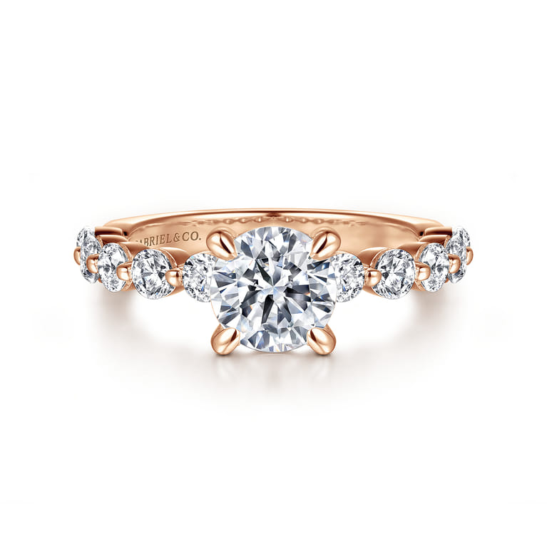 Silvey - 14K Rose Gold Round Single Prong Diamond Engagement Ring - 0.7 ct - Shot 1