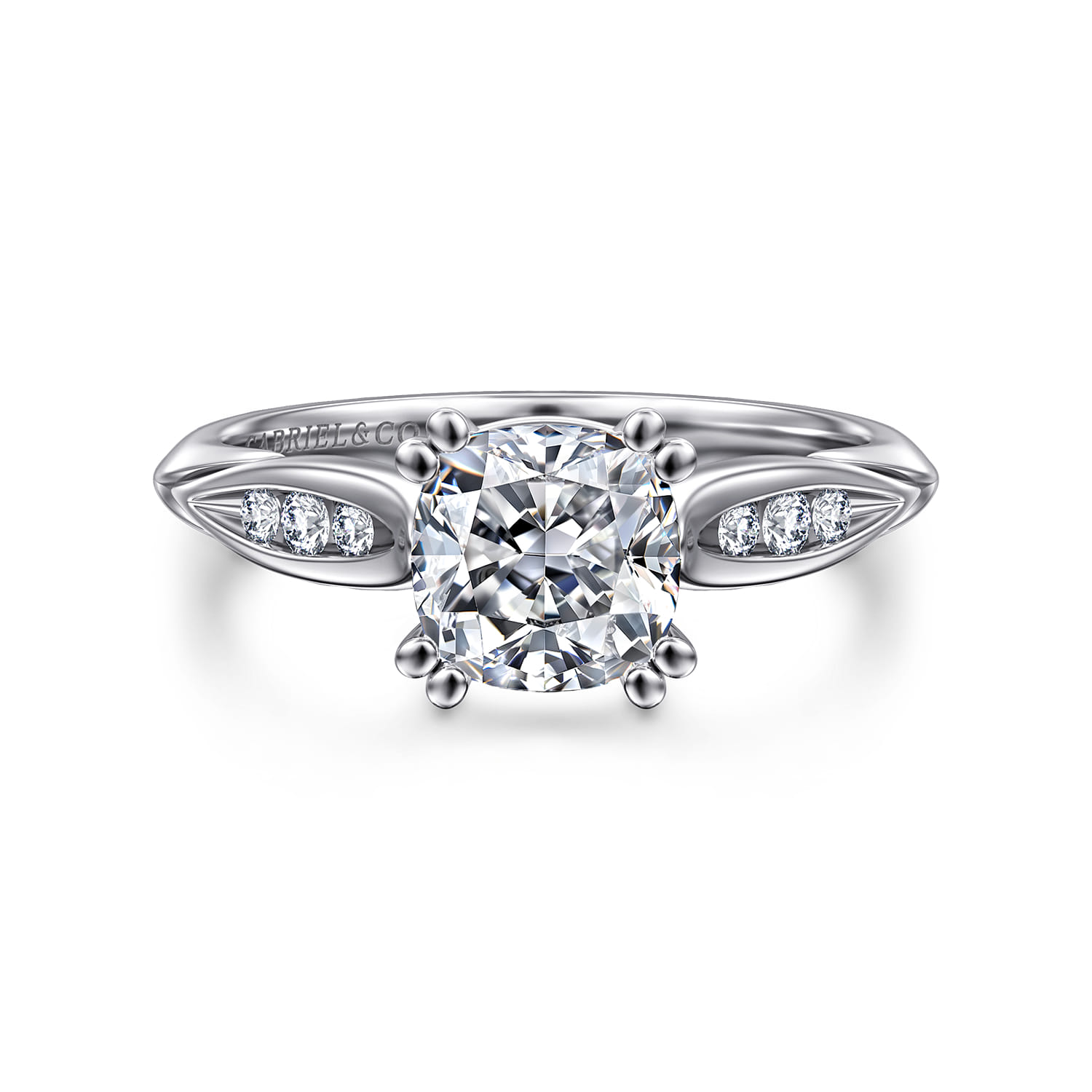 Quinn - 14K White Gold Cushion Cut Diamond Channel Set Engagement Ring - 0.1 ct - Shot 1