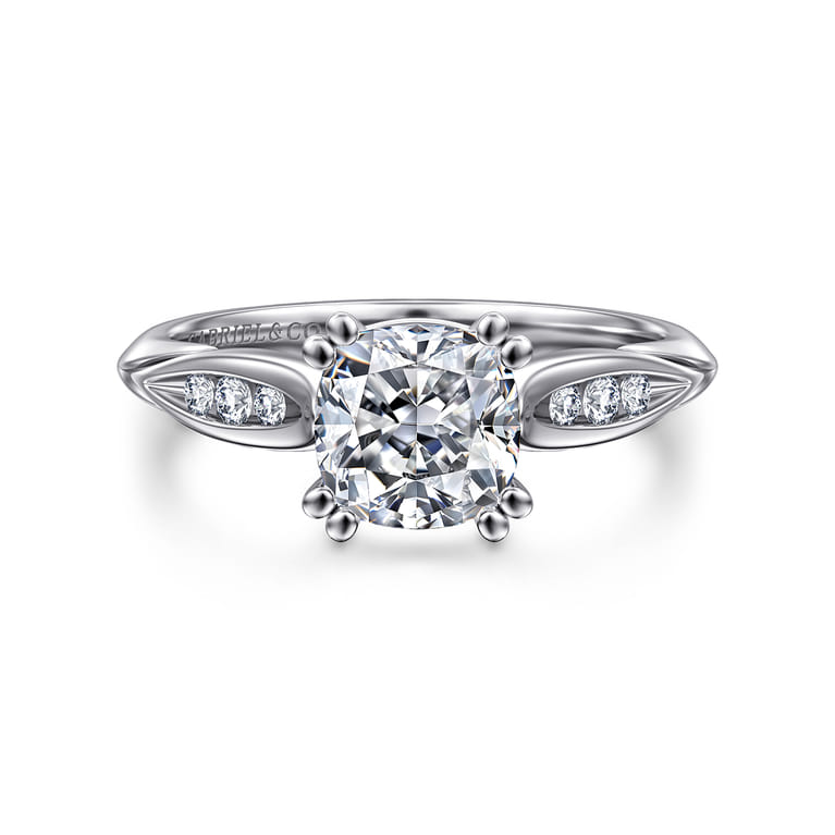Quinn - 14K White Gold Cushion Cut Diamond Channel Set Engagement Ring - 0.1 ct - Shot 1