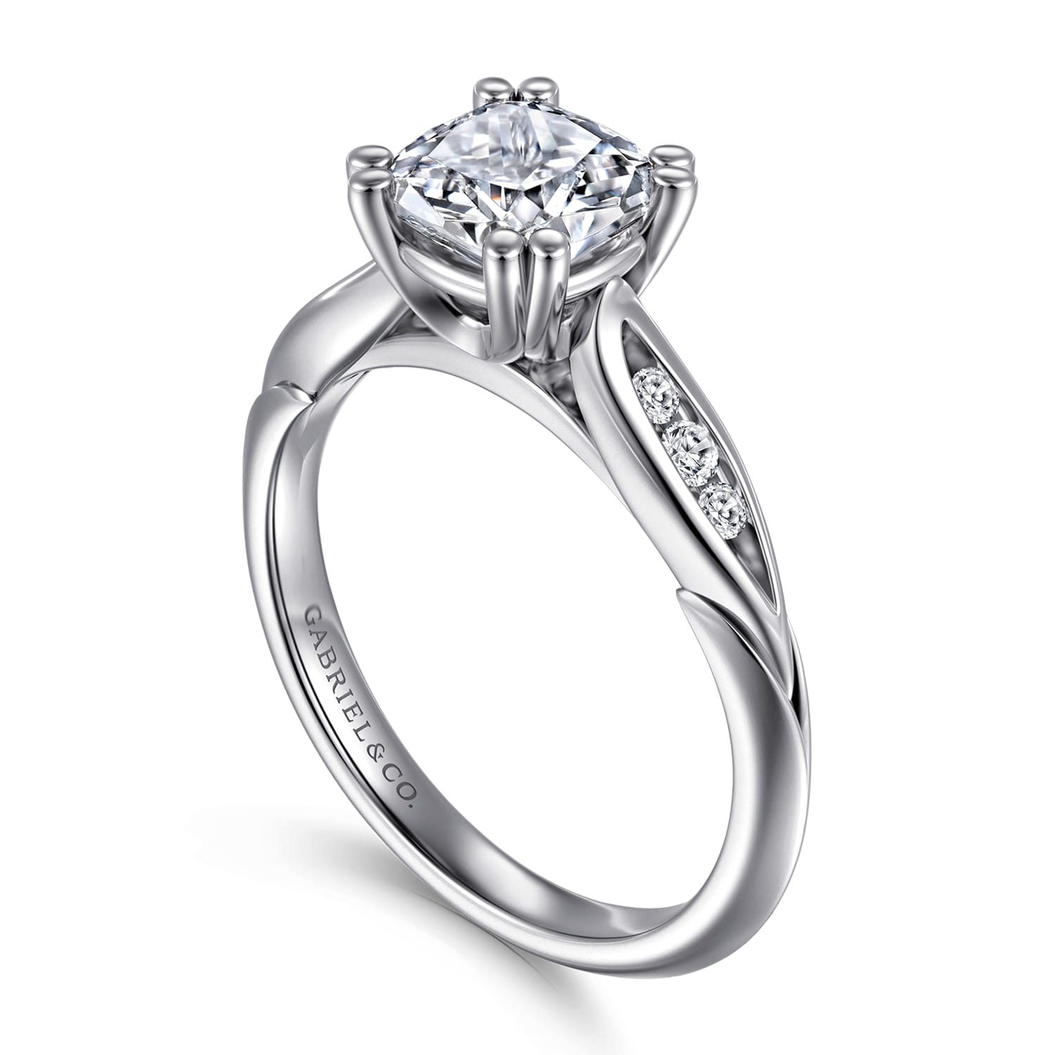 Quinn - 14K White Gold Cushion Cut Diamond Channel Set Engagement Ring - 0.1 ct - Shot 3