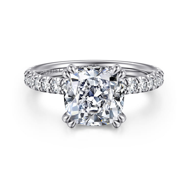 Amira - 14K White Gold Cushion Cut Diamond Engagement Ring - 0.55 ct - Shot 1