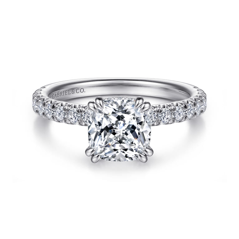 Amira - 14K White Gold Cushion Cut Diamond Engagement Ring - 0.55 ct - Shot 1