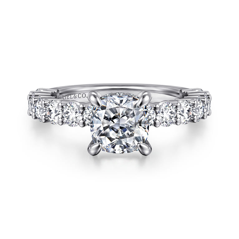 Brosnan - 14K White Gold Cushion Cut Diamond Engagement Ring - 1.1 ct - Shot 1