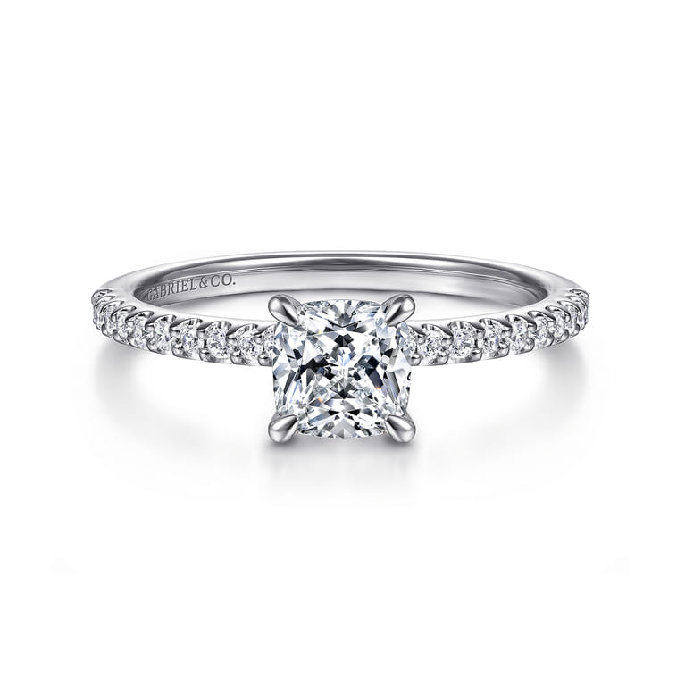 Amata - 14K White Gold Cushion Cut Diamond Engagement Ring - 0.14 ct - Shot 1