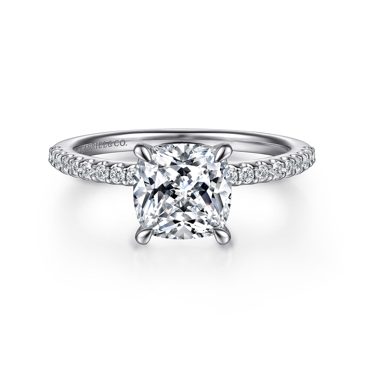 Amata - 14K White Gold Cushion Cut Diamond Engagement Ring - 0.14 ct - Shot 1