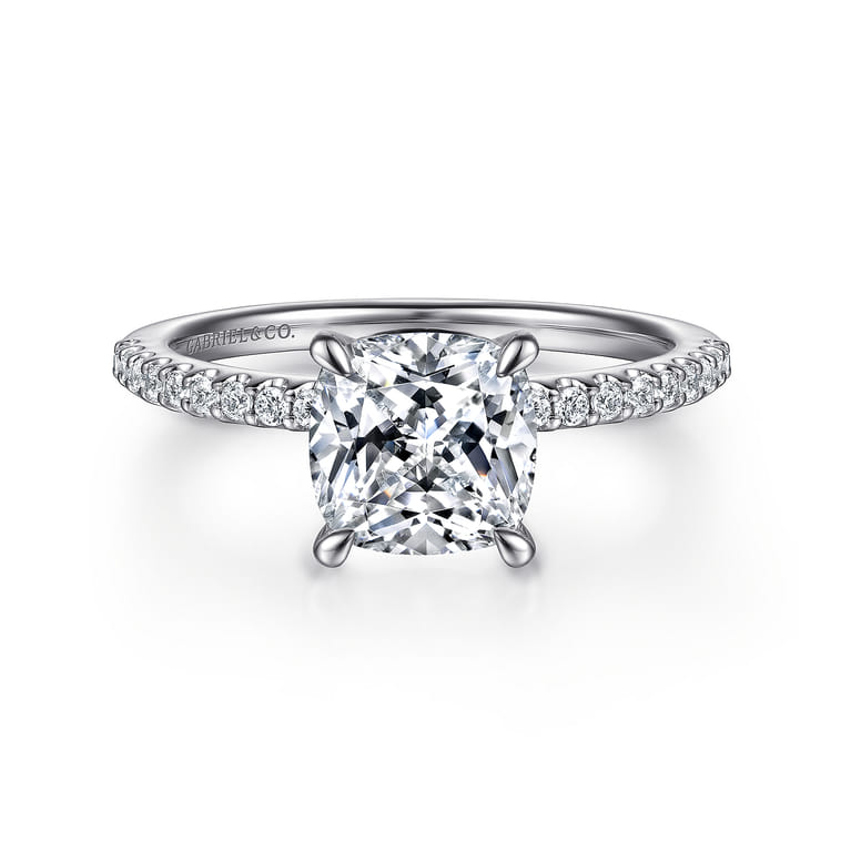 Amata - 14K White Gold Cushion Cut Diamond Engagement Ring - 0.14 ct - Shot 1