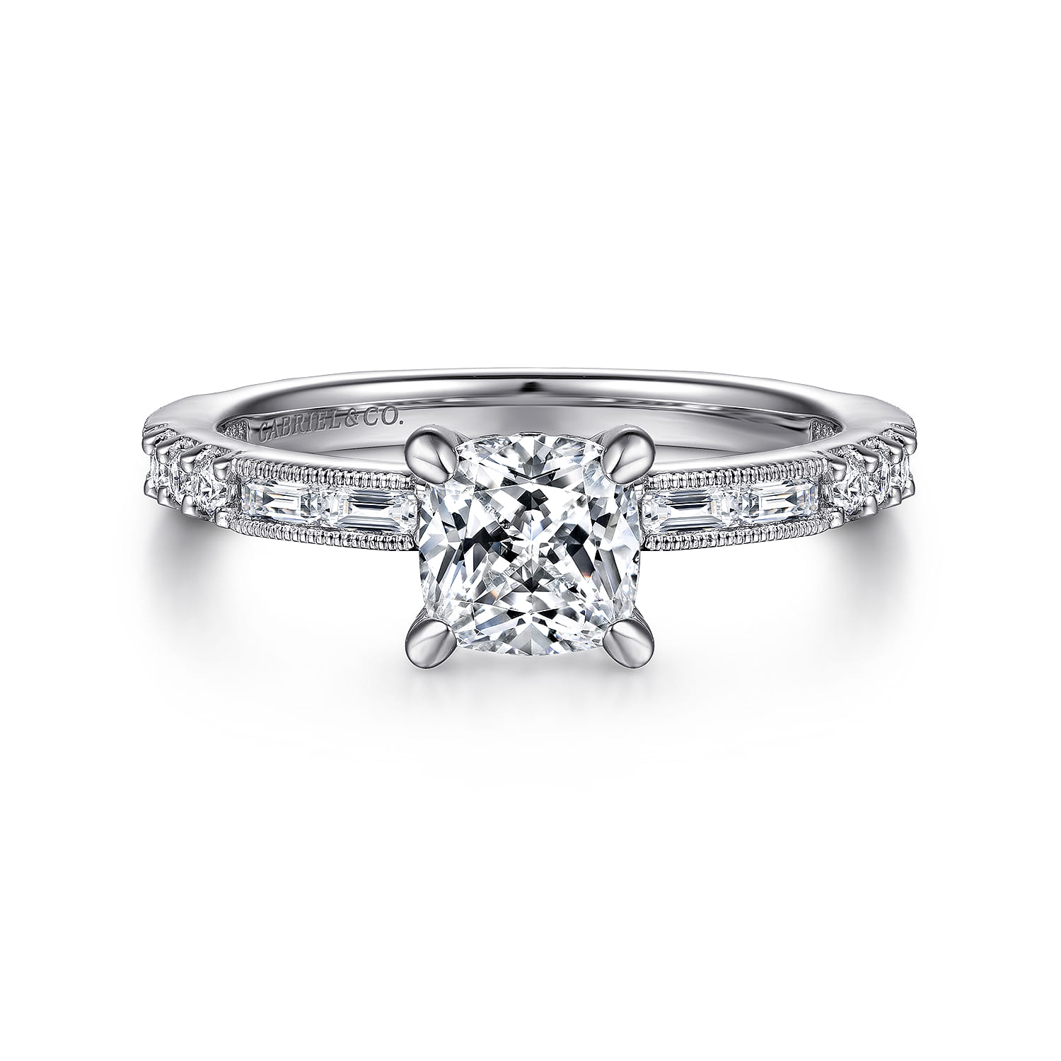 Luca - 14K White Gold Cushion Cut Diamond Engagement Ring - 0.6 ct - Shot 1