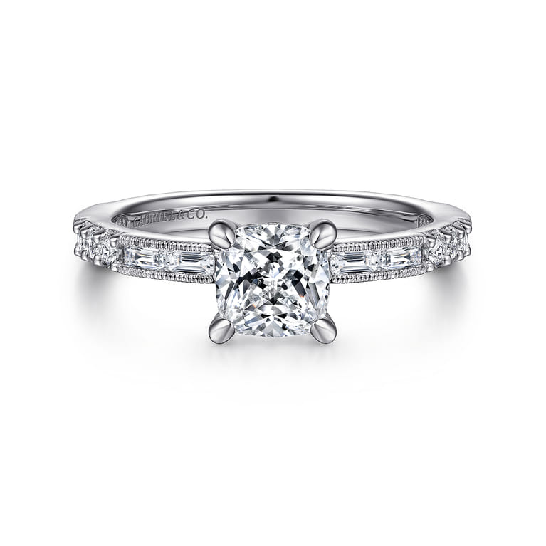 Luca - 14K White Gold Cushion Cut Diamond Engagement Ring - 0.6 ct - Shot 1
