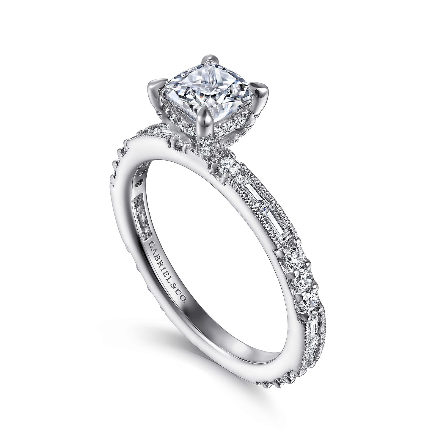Luca - 14K White Gold Cushion Cut Diamond Engagement Ring - 0.6 ct - Shot 3