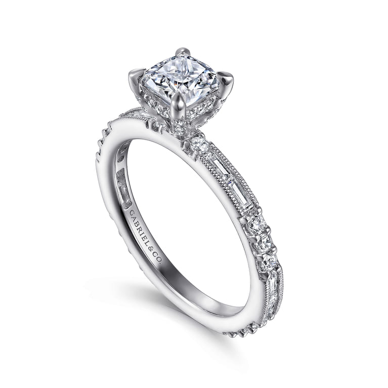 Luca - 14K White Gold Cushion Cut Diamond Engagement Ring - 0.6 ct - Shot 3