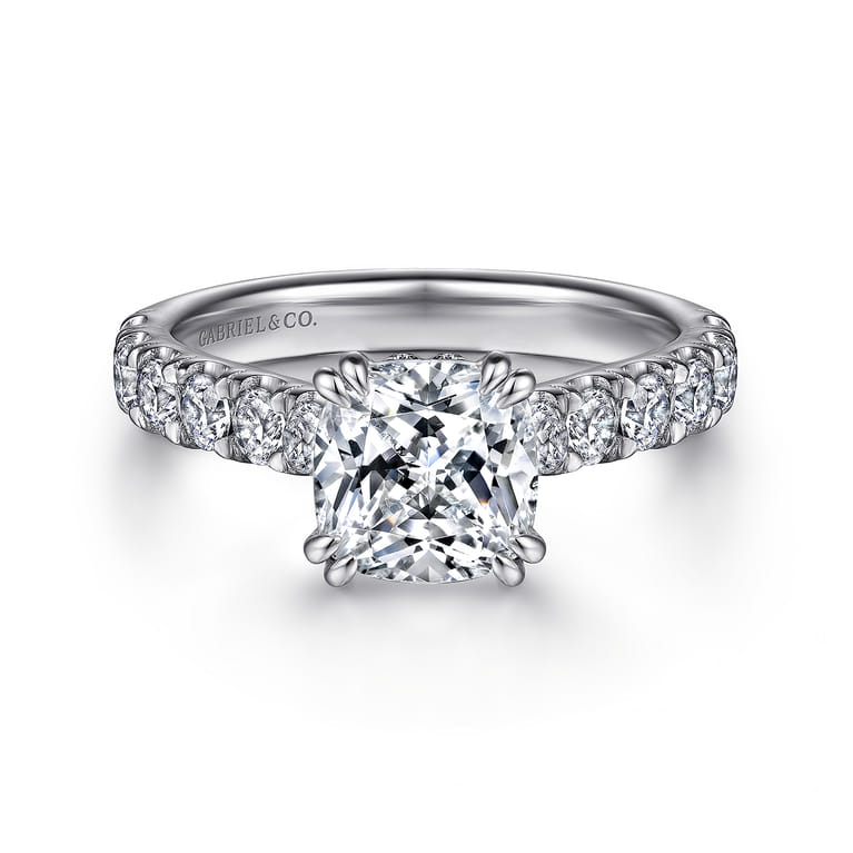 Sarita - 14K White Gold Cushion Cut Diamond Engagement Ring - 0.9 ct - Shot 1