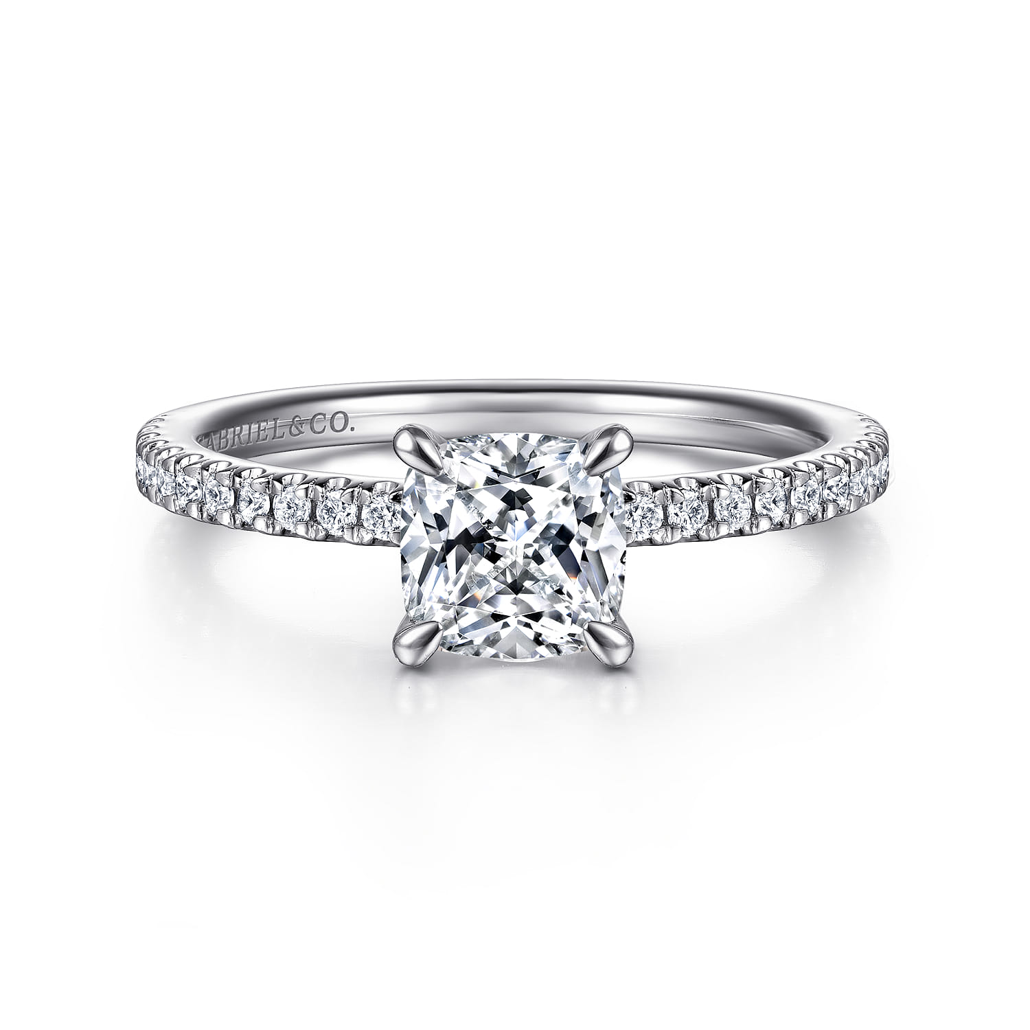 Evelyn - 14K White Gold Cushion Cut Diamond Engagement Ring - 0.18 ct - Shot 1