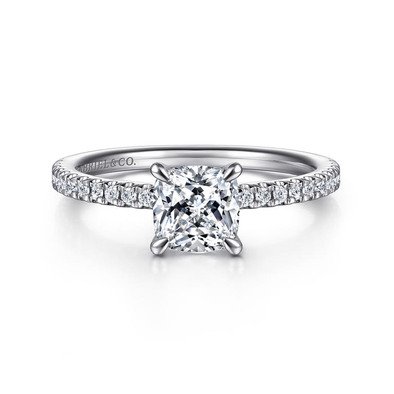 Evelyn - 14K White Gold Cushion Cut Diamond Engagement Ring - 0.18 ct - Shot 1