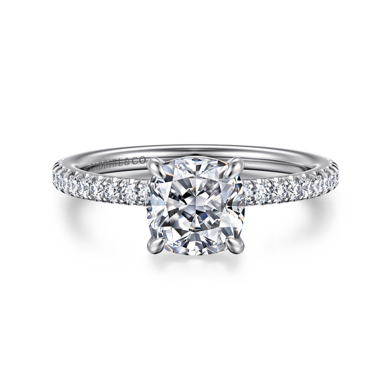 Evelyn - 14K White Gold Cushion Cut Diamond Engagement Ring - 0.18 ct - Shot 1