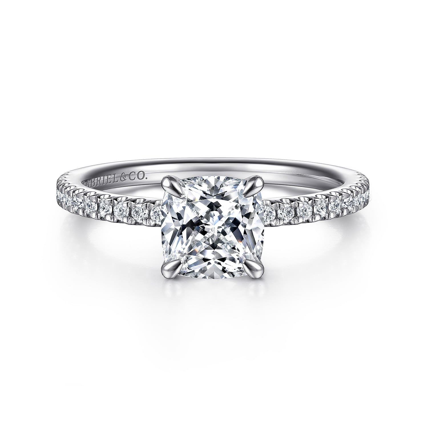 Evelyn - 14K White Gold Cushion Cut Diamond Engagement Ring - 0.18 ct - Shot 1