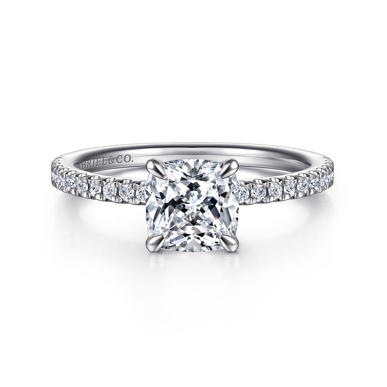 Evelyn - 14K White Gold Cushion Cut Diamond Engagement Ring - 0.18 ct - Shot 1