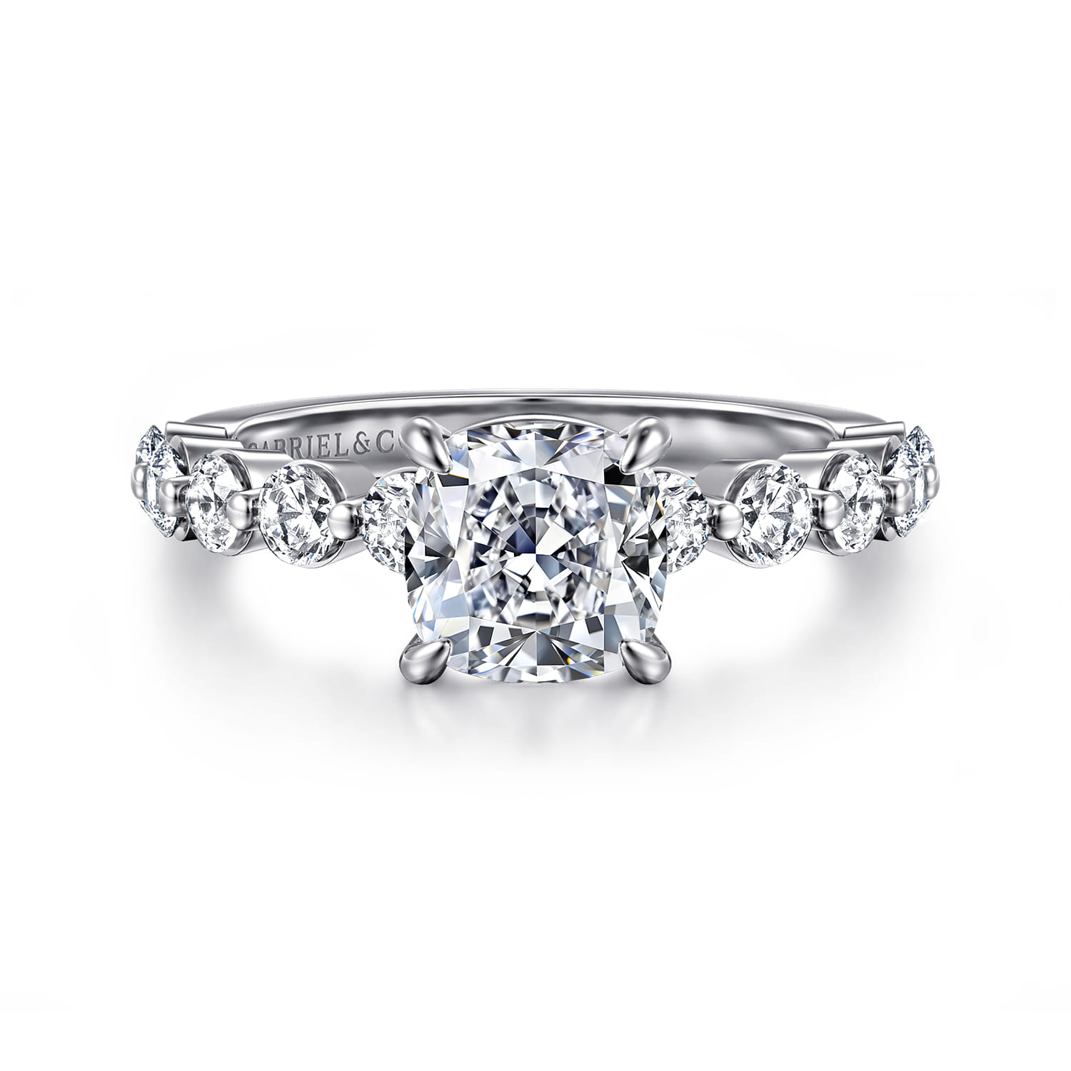 Silvey - 14K White Gold Cushion Cut Single Prong Diamond Engagement Ring - 0.7 ct - Shot 1