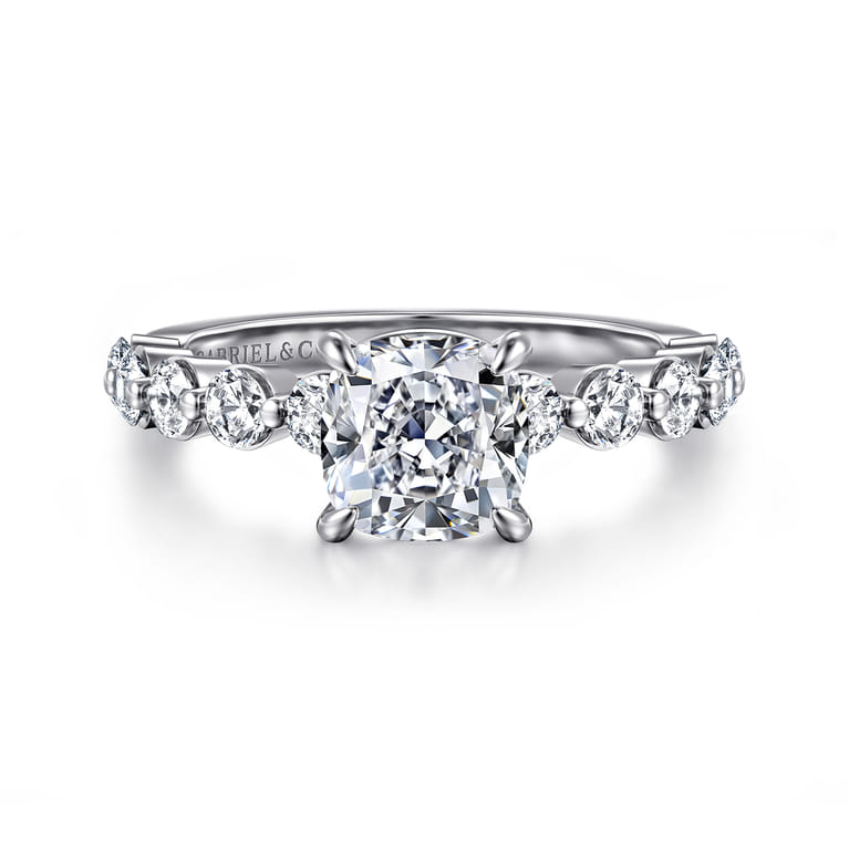 Silvey - 14K White Gold Cushion Cut Single Prong Diamond Engagement Ring - 0.7 ct - Shot 1
