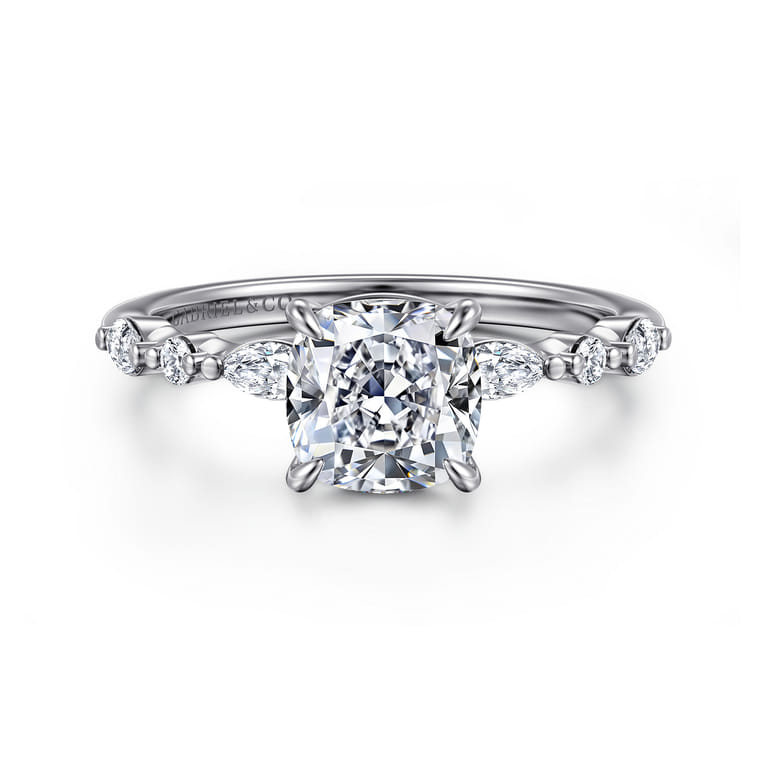 Perry - 14K White Gold Cushion Cut Diamond Engagement Ring - 0.3 ct - Shot 1