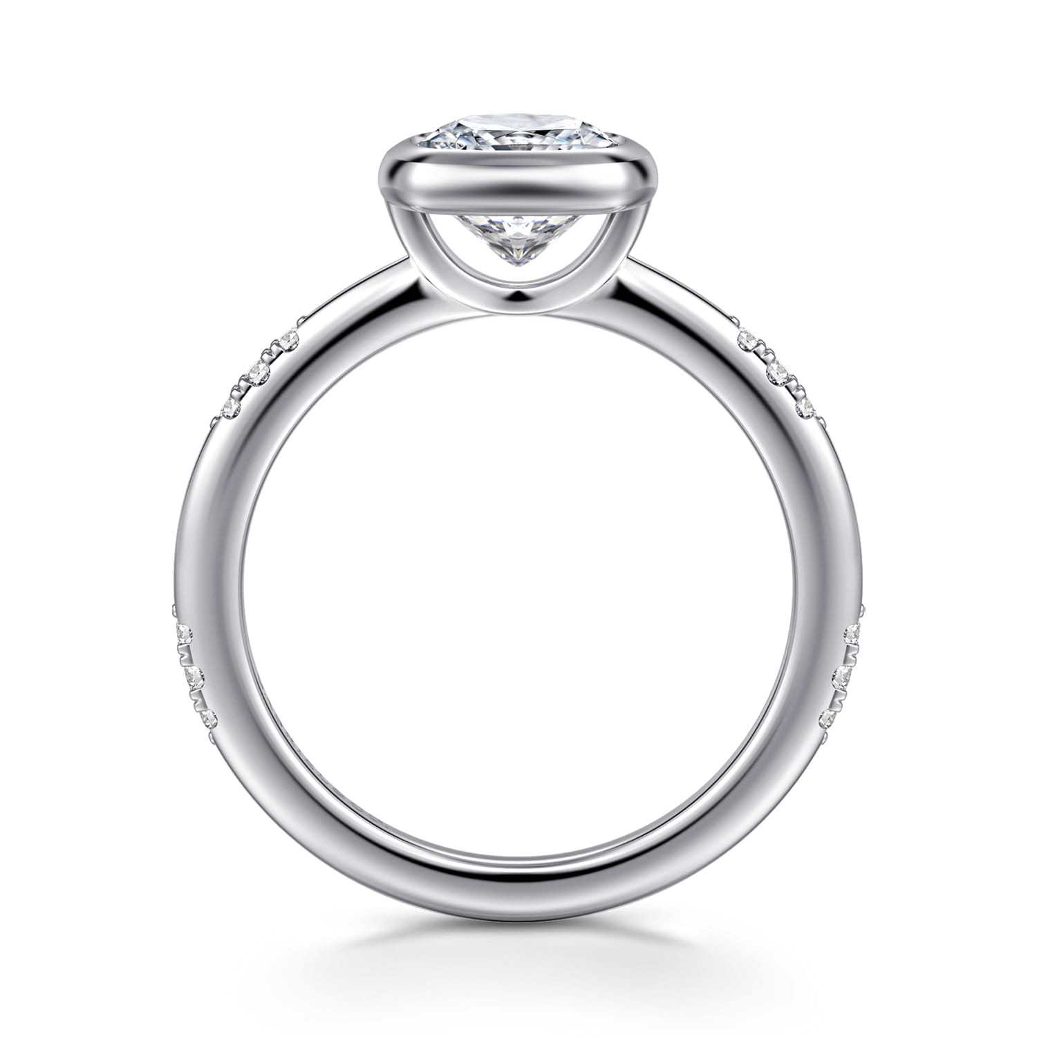 Aspen - 14K White Gold Bezel Set Cushion Cut Diamond Engagement Ring - 0.09 ct - Shot 2