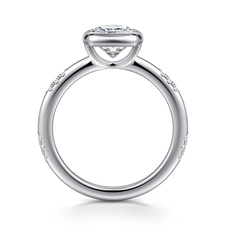 Aspen - 14K White Gold Bezel Set Cushion Cut Diamond Engagement Ring - 0.09 ct - Shot 2