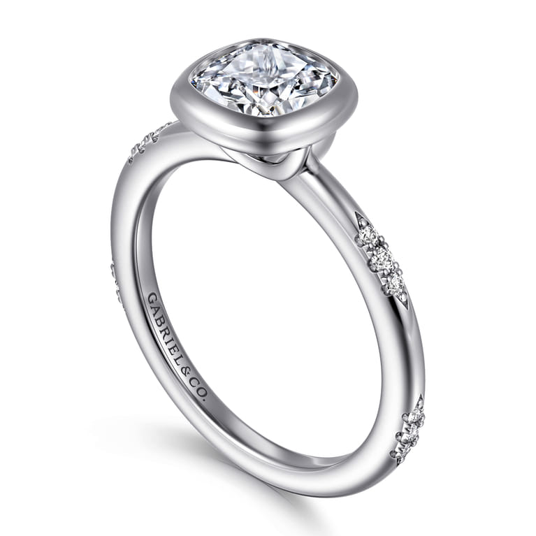 Aspen - 14K White Gold Bezel Set Cushion Cut Diamond Engagement Ring - 0.09 ct - Shot 3