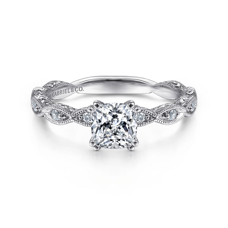 Sadie - 14K White Gold Cushion Cut Diamond Engagement Ring - 0.12 ct - Shot 1