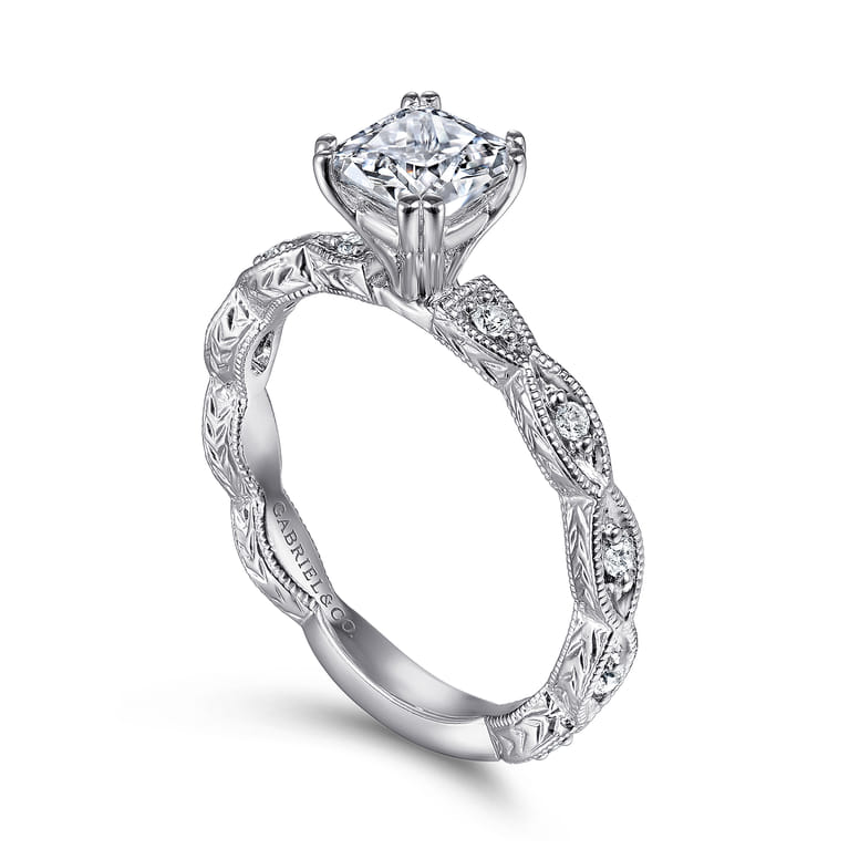 Sadie - 14K White Gold Cushion Cut Diamond Engagement Ring - 0.12 ct - Shot 3