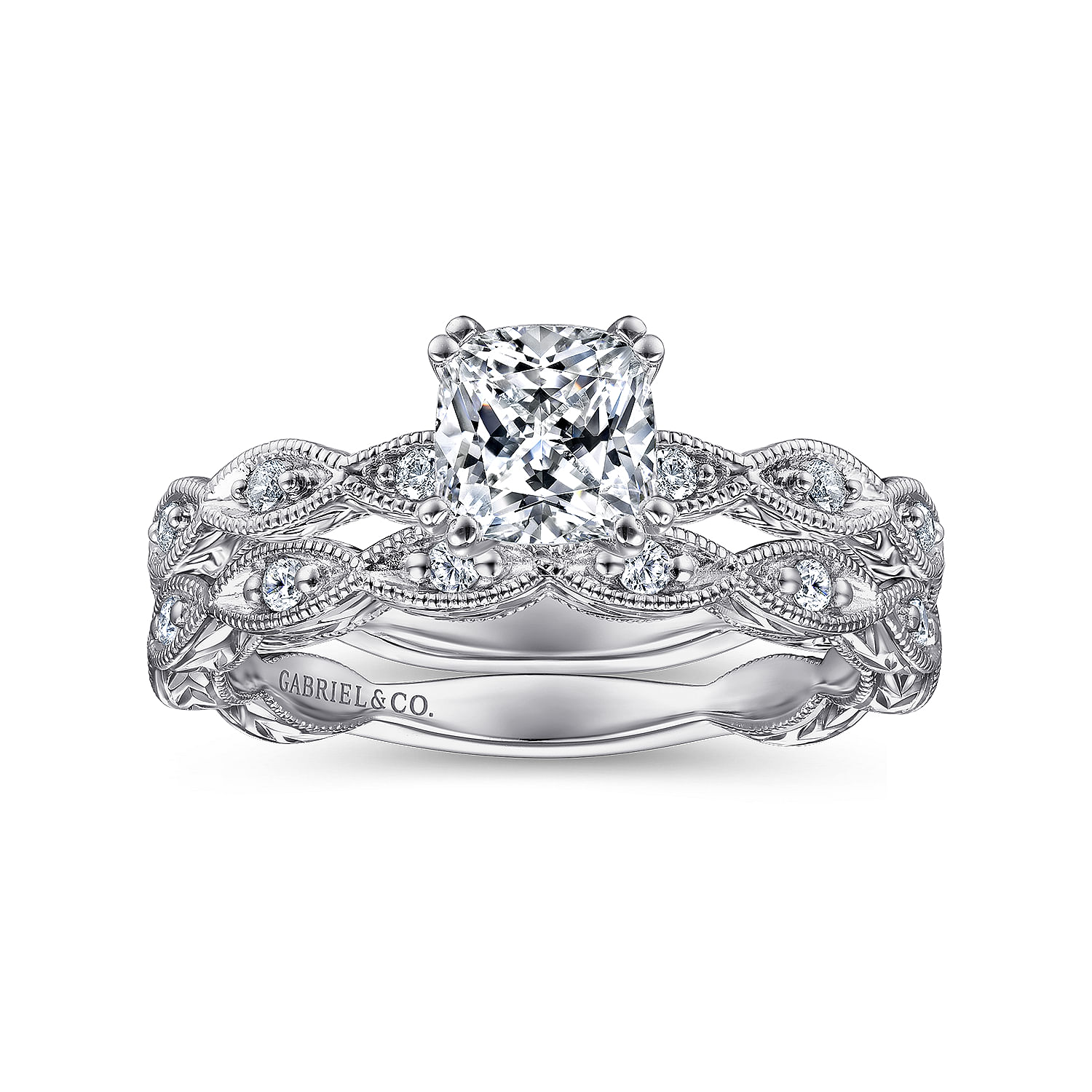 Sadie - 14K White Gold Cushion Cut Diamond Engagement Ring - 0.12 ct - Shot 4