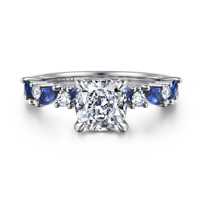 Damiana - 14K White Gold Cushion Cut Sapphire and Diamond Engagement Ring - 0.3 ct - Shot 1