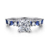 Damiana - 14K White Gold Cushion Cut Sapphire and Diamond Engagement Ring - 0.3 ct
